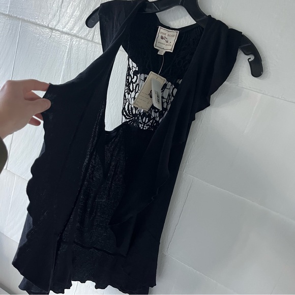 Floppy Flowy Black Cotton Vest with Crocheted Back size M NEW WITH TAGS 🖤✨ - Picture 8 of 8